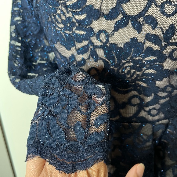 My Michelle Long Sleeve Lace Sparkly Navy Blue Formal Homecoming Sz 3 - Picture 8 of 13